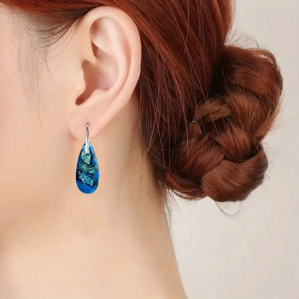 Gorgeous Blue Boho-Style Natural Imperial Stone • Dangle Earrings